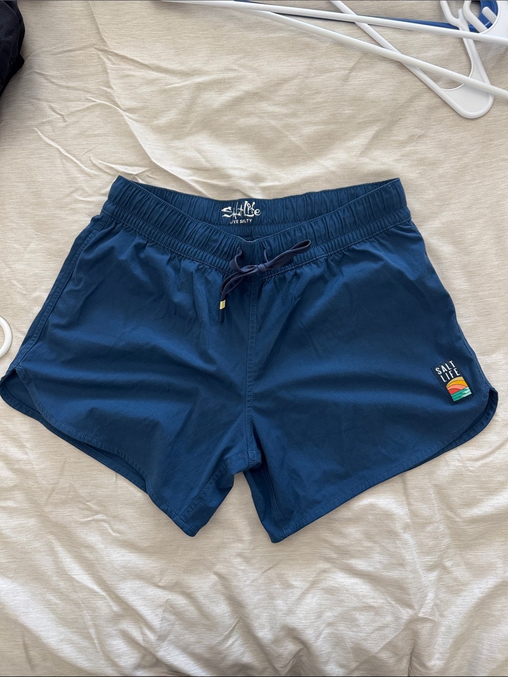 Salt Life Deep Blue Women's Swim Shorts with Sunset Patch